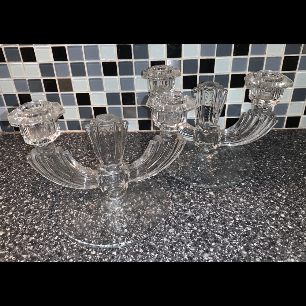 VTG Tiffin Crystal Double Candle Holder Art Deco